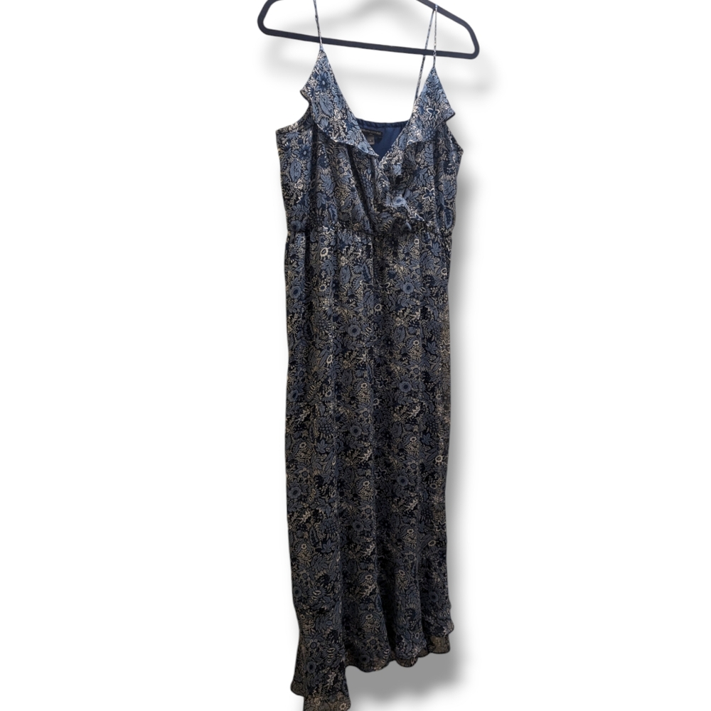 Banana Republic Factory Ruffle Wrap V-neck Blue & White Floral Midi Dress- L - Picture 5 of 14